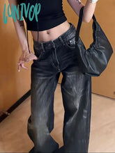 Lunivop Women Japanese Vintage Harajuku Dark Academia Chic Jeans Baggy Black Grunge Denim Pants